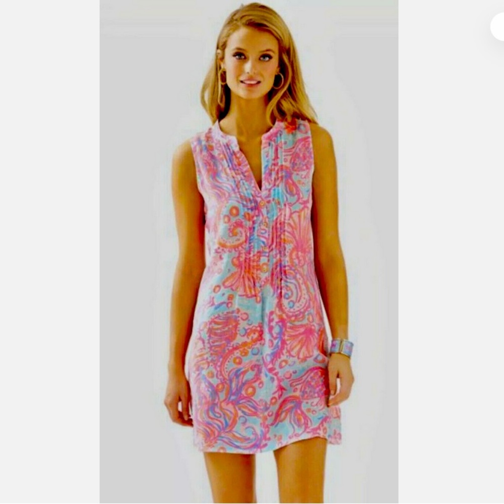 Lilly Pulitzer 100% Linen Sarasota Tunic Dress in Pink Pout Sz Small EUC!
